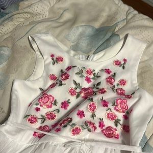 White and pink rose dress for kids.